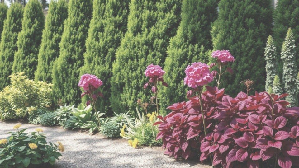 Jakie kolory i kształty roślin dobrze kontrastują z tujami?